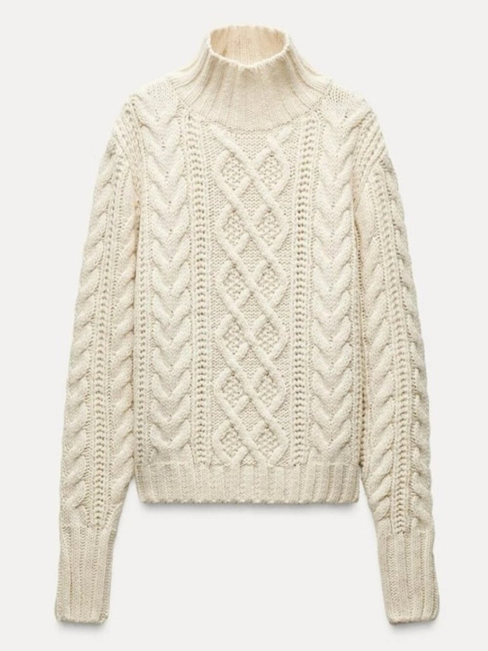 Zara Cream Chunky Cable Knit Turtleneck Sweater 🤍 Sz L